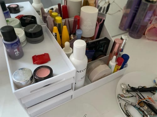 Customer photo review of Makeup Storage Drawer – Plastic Desktop Cosmetics Shelf
