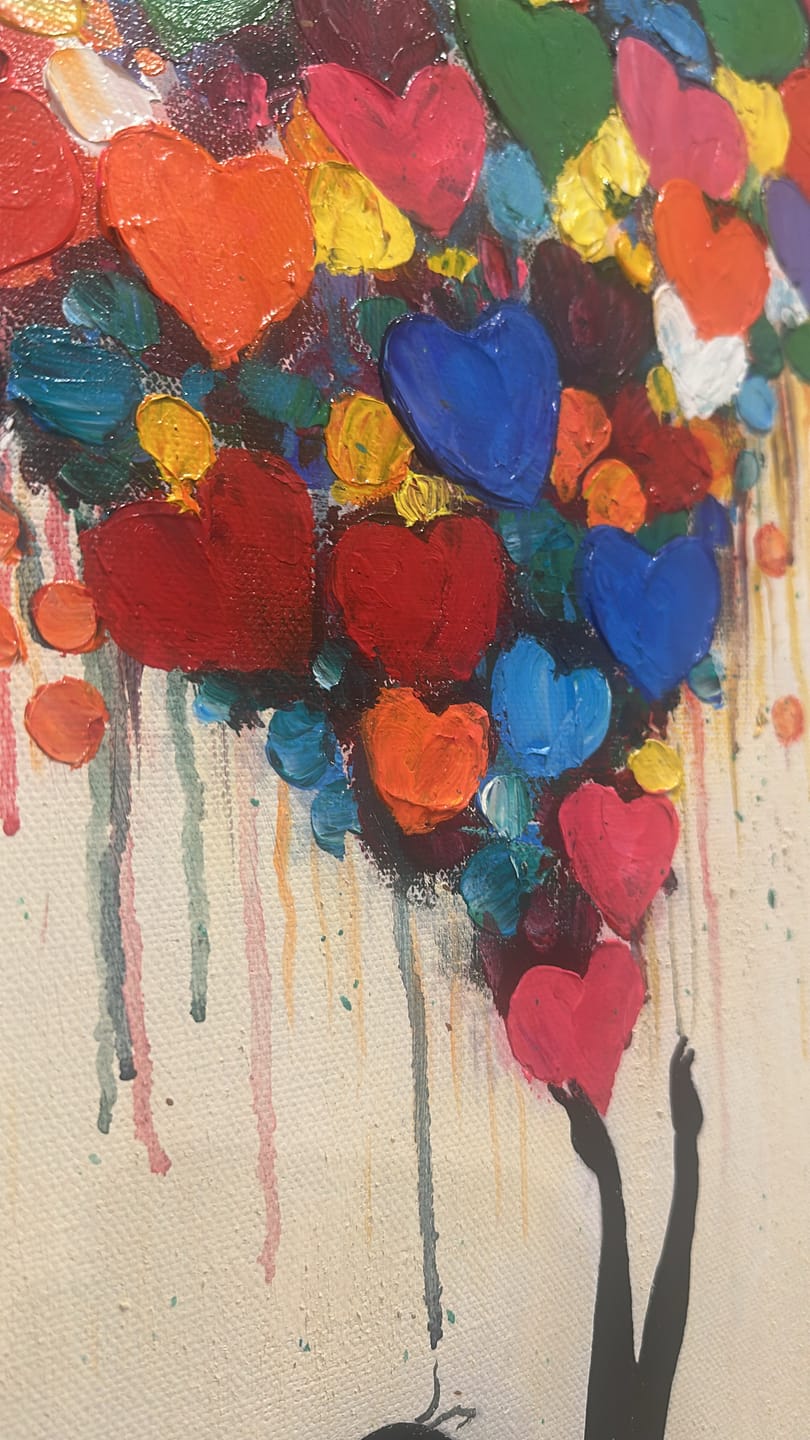 Customer photo review of Love Lift — Graffiti Heart Balloon Girl Oil Painting, Street Pop Wall Art