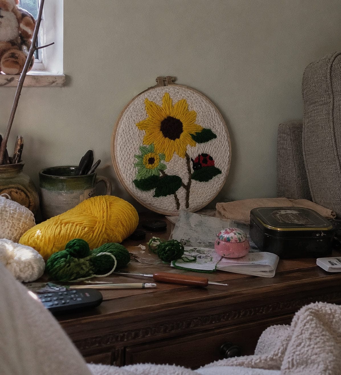 Customer photo review of Punch Needle Kit - Bright Summer Sunflowers and Ladybug