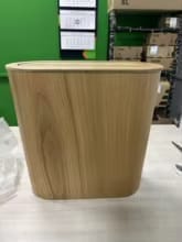 Customer photo review of Wooden Trash Can – Solid Wood Nordic Paper Basket with Lid