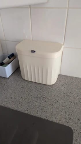 Customer photo review of Wall Mounted Trash Can – 12L Hanging Bin for Kitchen Cabinets
