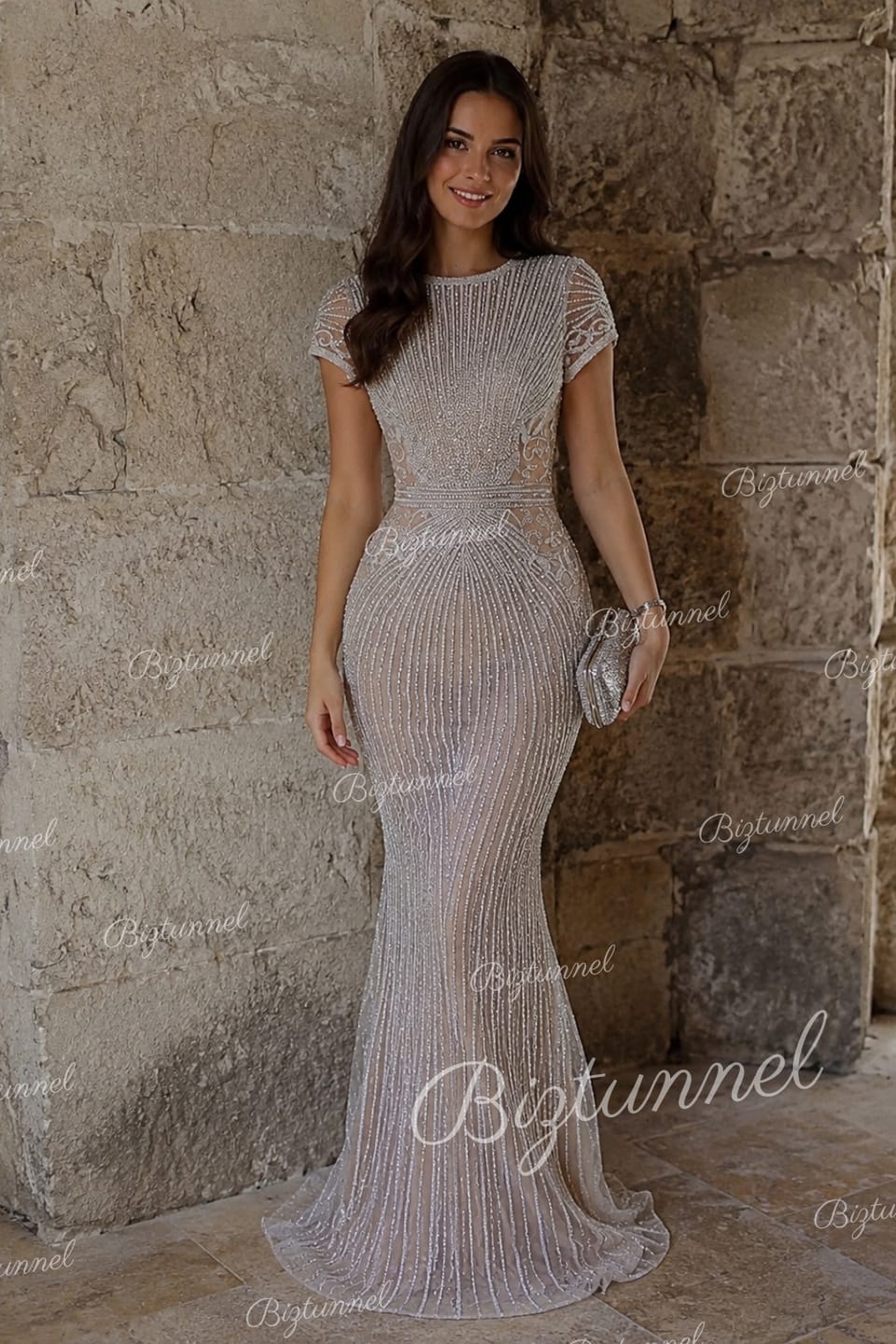 Customer photo review of Heavy Silver Long Mermaid Formal Dress With Beadings