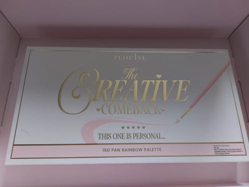Customer's Creative Comeback Eyeshadow Palette closed in its branded white and pink packaging.