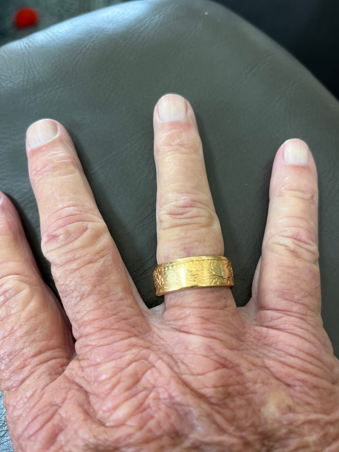 Customer photo review of Gold Coin Ring Wedding Bands - Sovereign Pair