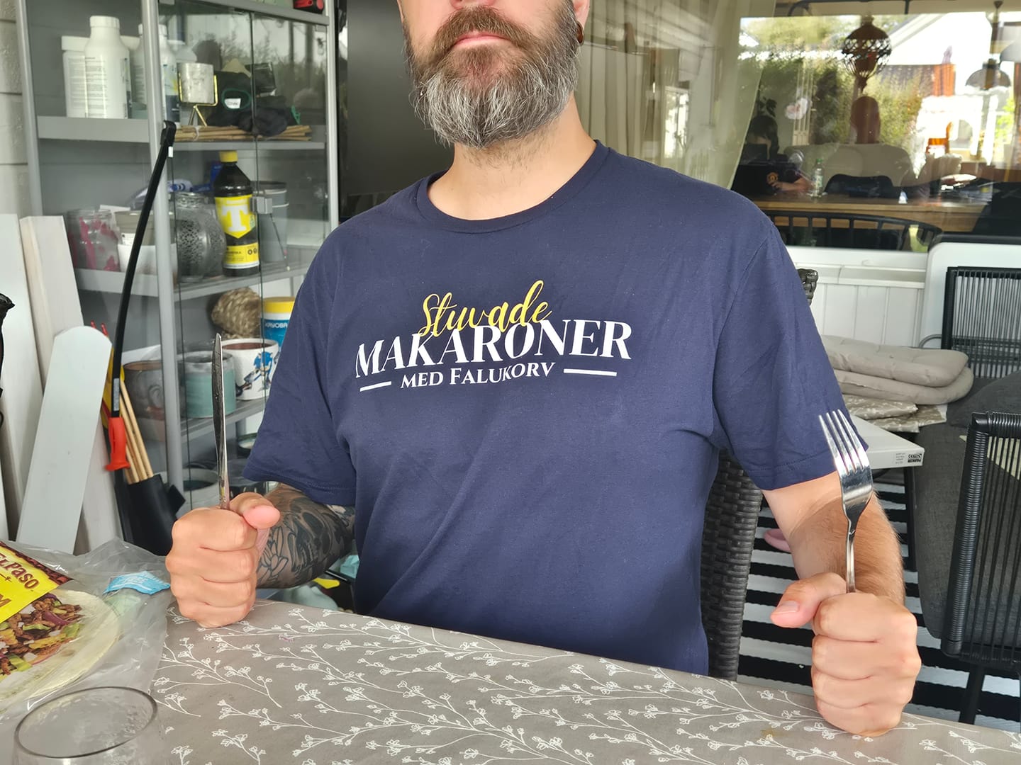 Customer photo review of Stuvade makaroner med falukorv - T-shirt