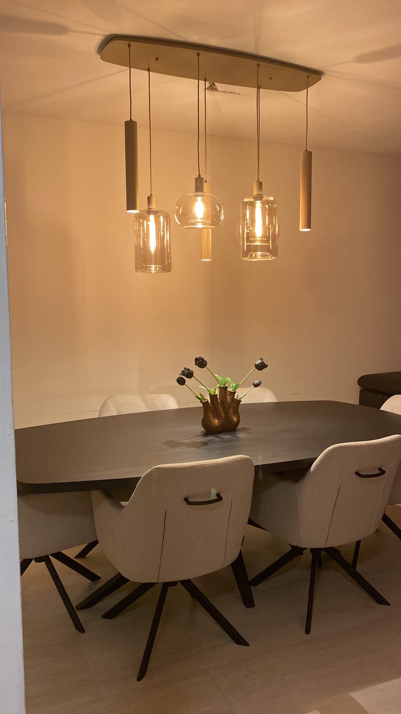Customer photo review of Hanglamp Avelore - 7-lichts - Beige - Amberglas - Met Spots