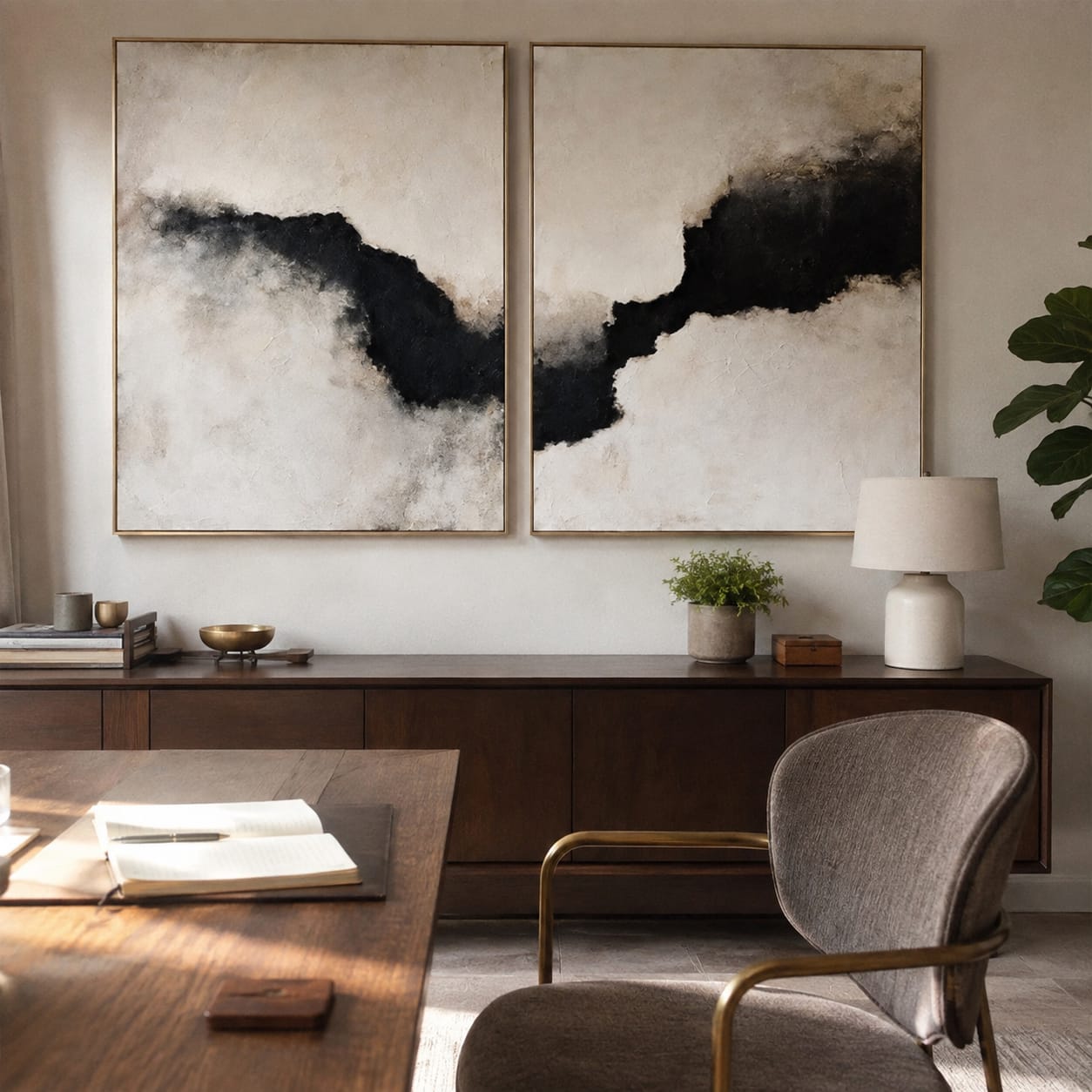 Customer photo review of Shadow Rift-Abstract Diptych Painting