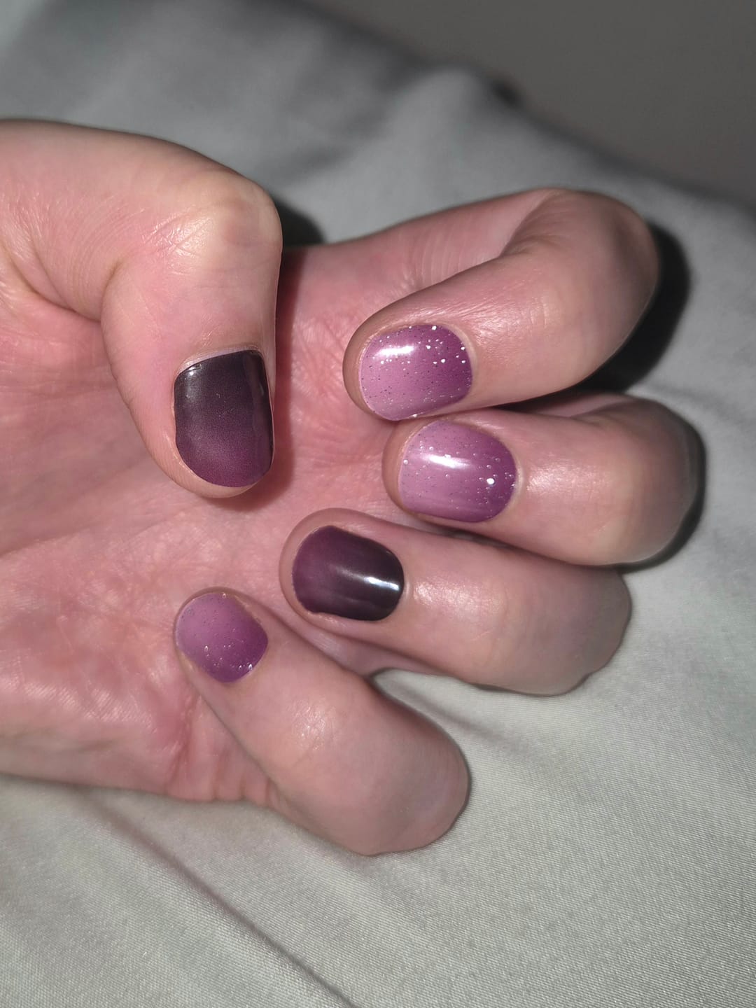 Customer photo review of NEW Mulberry Eclipse Ombre DIY Semicured Gel Nail Sticker Kit