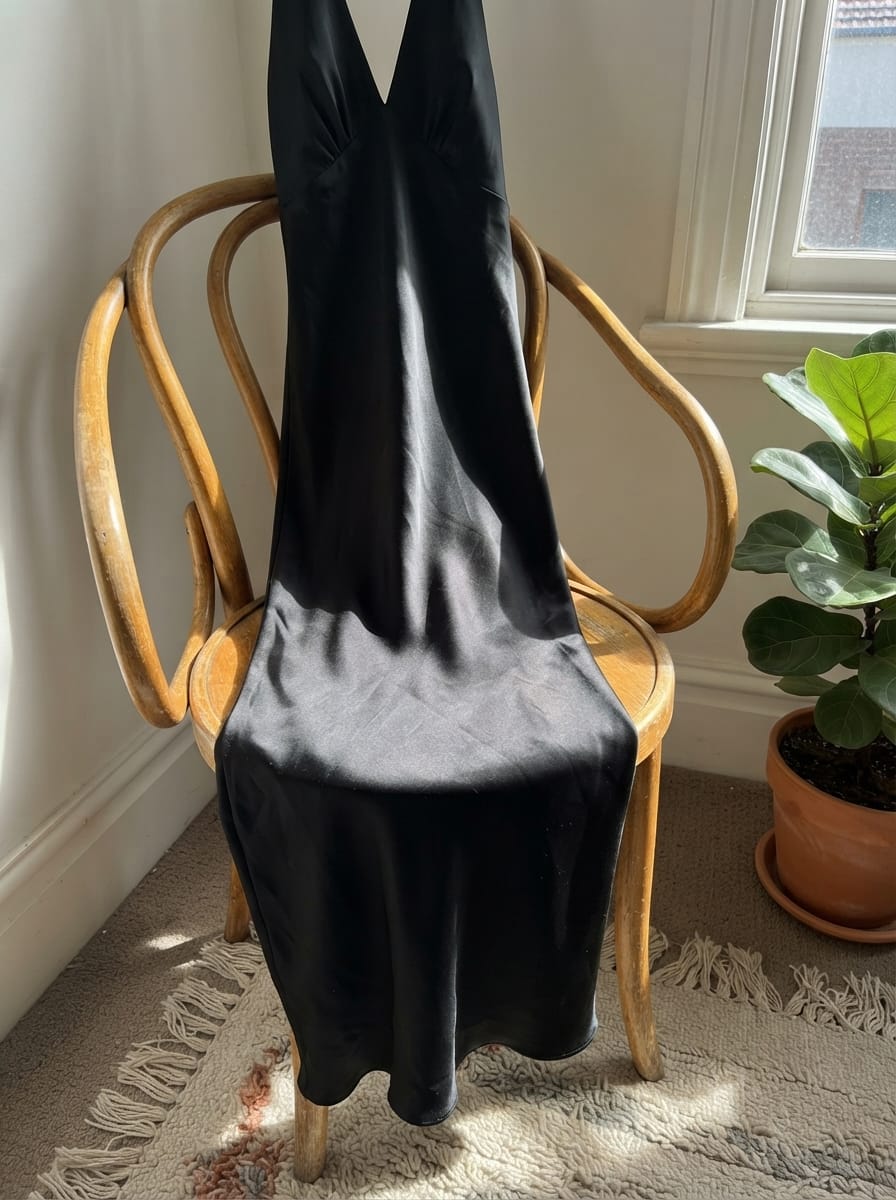 Customer photo review of Heavy Hearted Satin Maxi Dress - Black