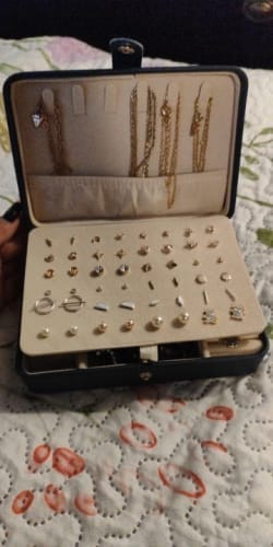 Customer photo review of Leather Jewelry Box – Ring and Earring Display Organizer