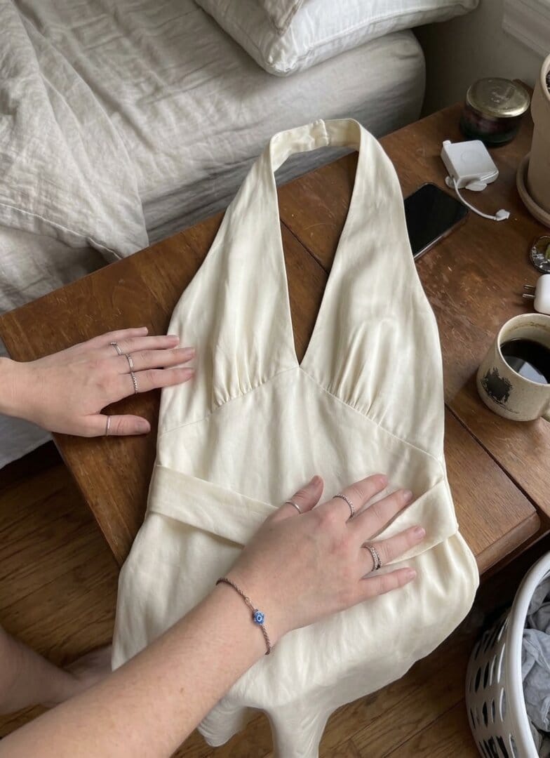 Customer photo review of Heavy Hearted Satin Maxi Dress - Pearl