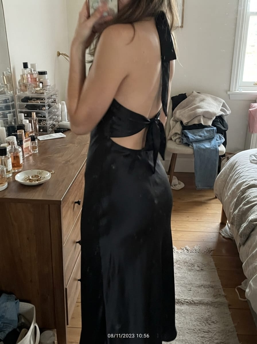 Customer photo review of Heavy Hearted Satin Maxi Dress - Black