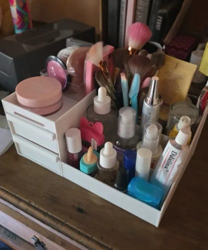 Customer photo review of Makeup Storage Drawer – Plastic Desktop Cosmetics Shelf