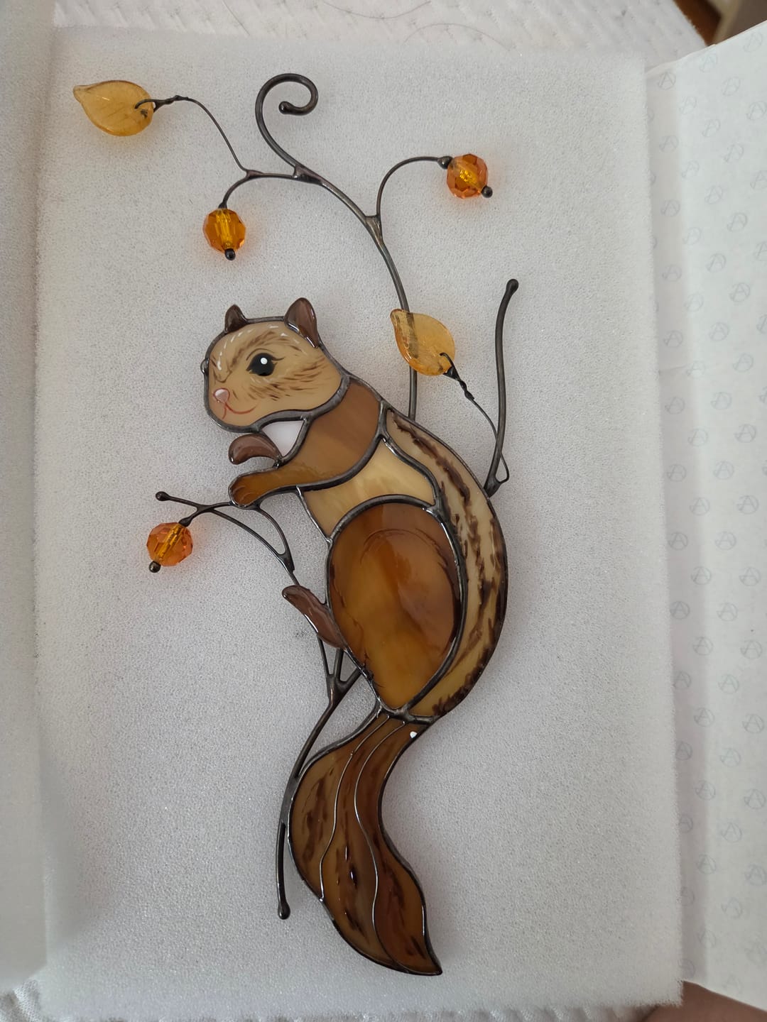 Customer photo review of Squirrel - Stained Glass Suncatcher