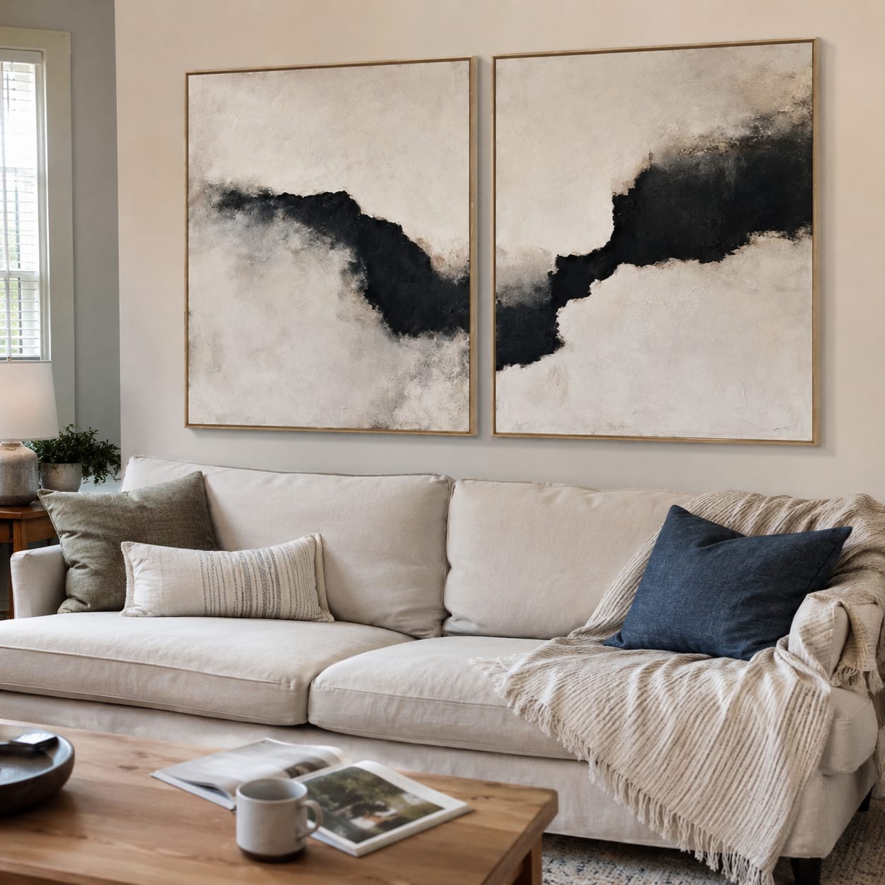 Customer photo review of Shadow Rift-Abstract Diptych Painting