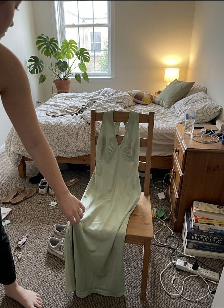 Customer photo review of Heavy Hearted Satin Maxi Dress - Sage