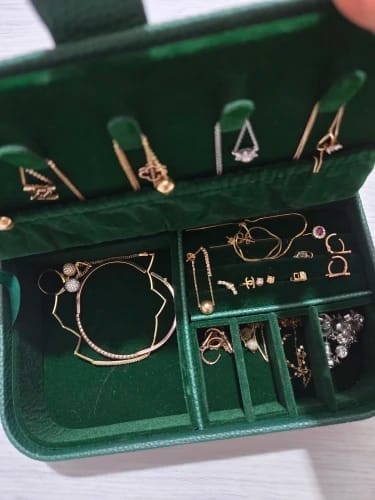 Customer photo review of Travel Jewelry Box – Portable Leather Organizer Case