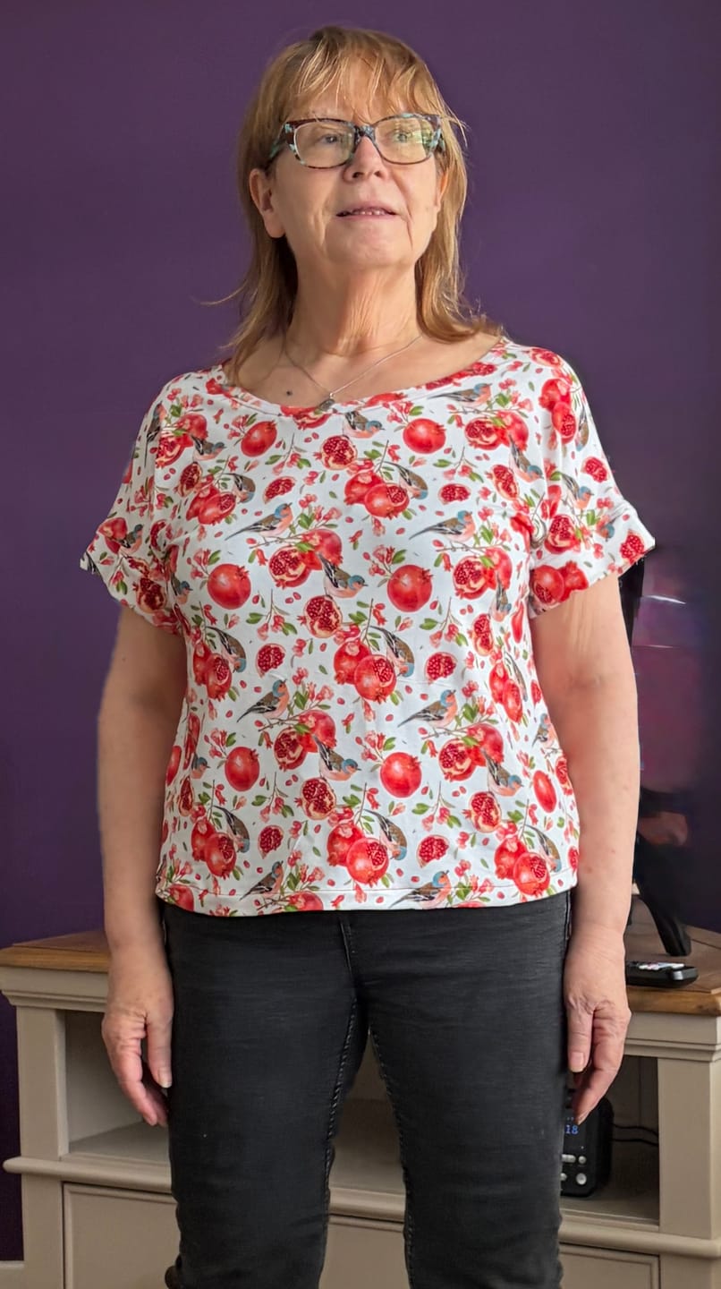 Customer photo review of Pomegranates and Birds Bamboo Jersey Fabric