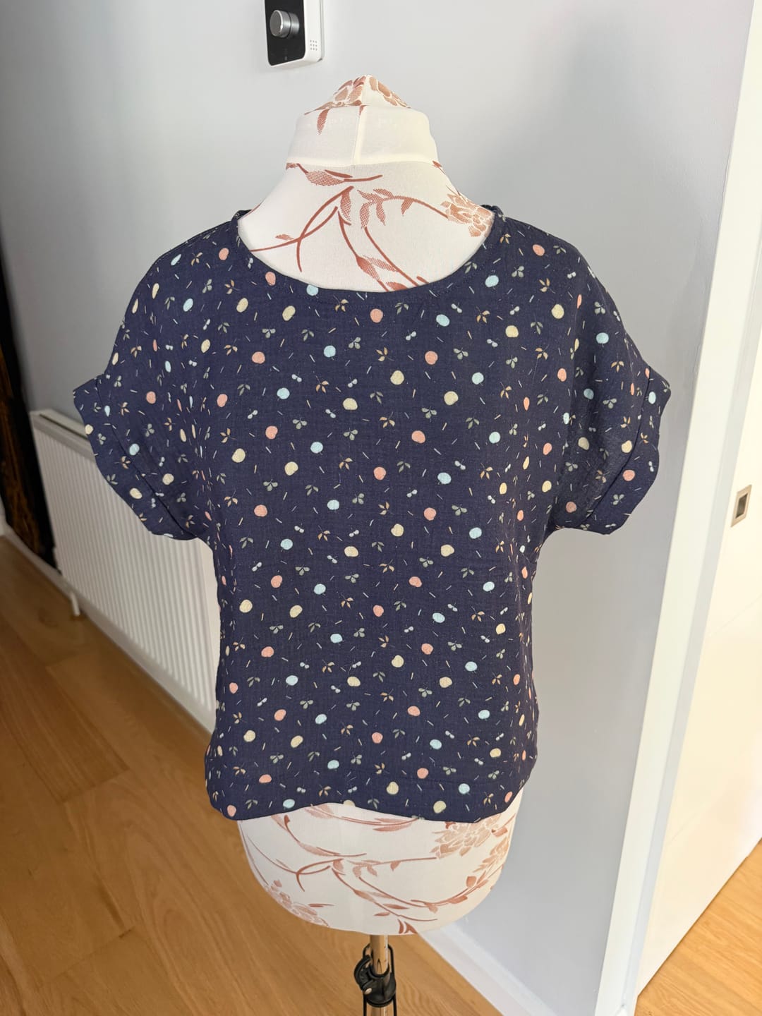 Customer photo review of Mini Fruits on Navy Double Gauze Fabric
