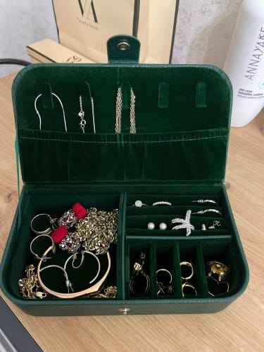 Customer photo review of Travel Jewelry Box – Portable Leather Organizer Case