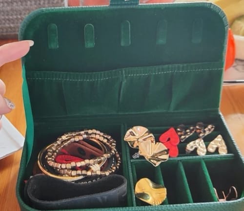 Customer photo review of Travel Jewelry Box – Portable Leather Organizer Case
