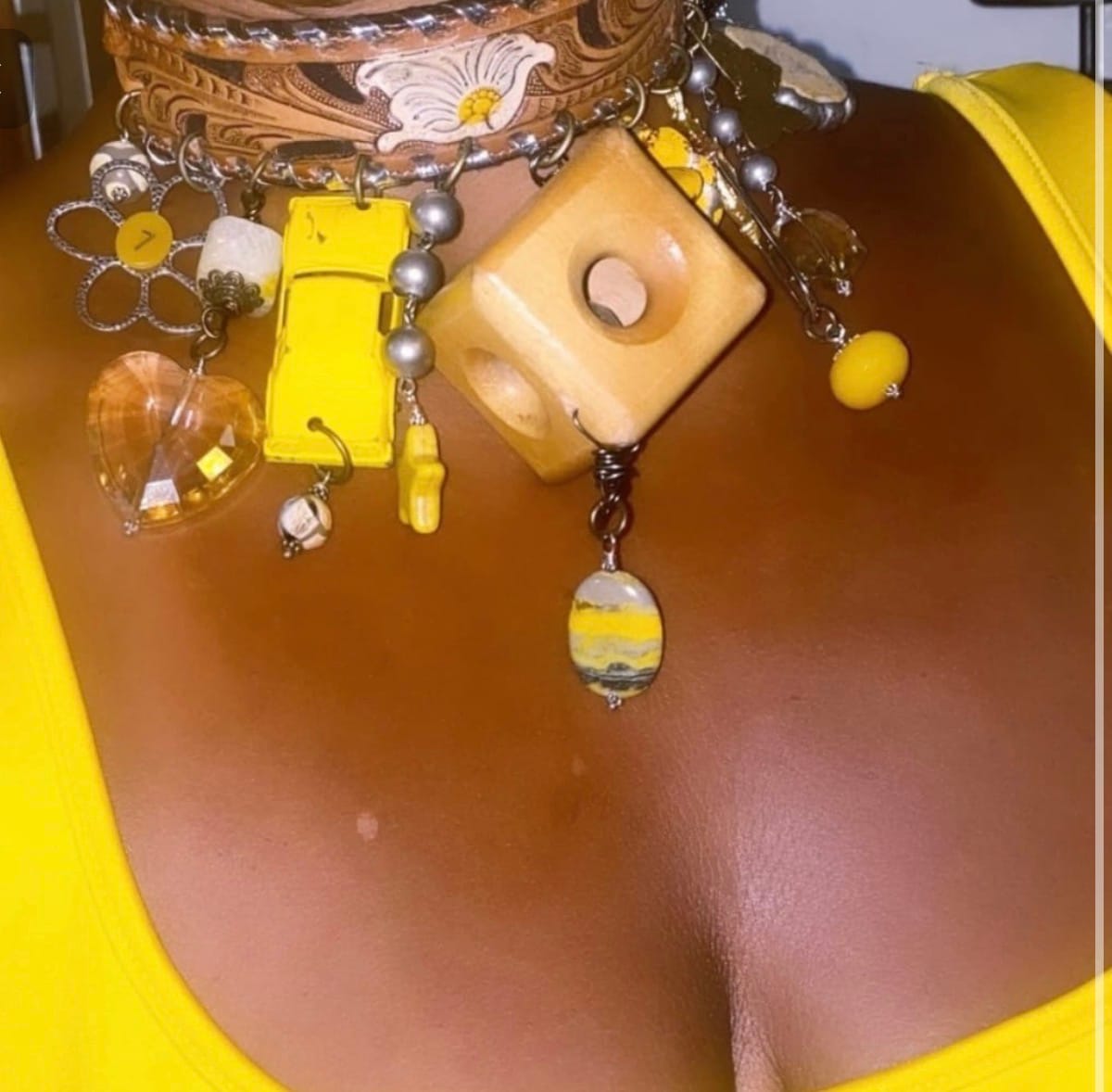 Customer photo review of Sunny Side Up Handmade Leather Choker