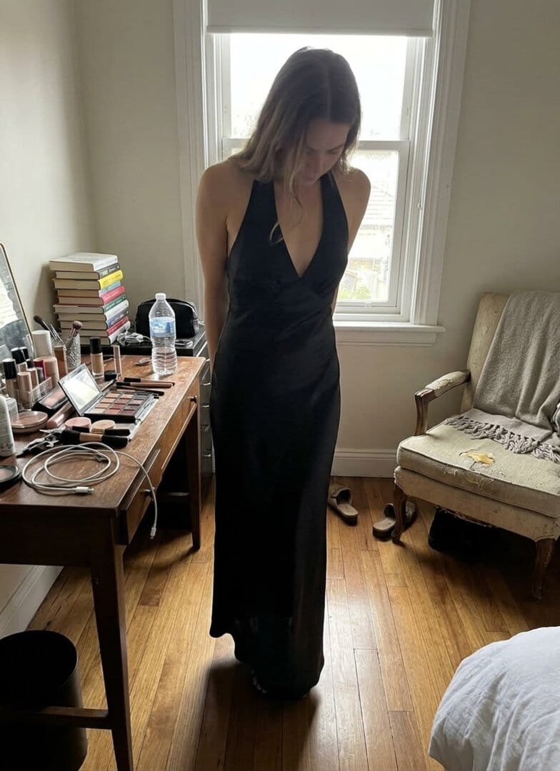 Customer photo review of Heavy Hearted Satin Maxi Dress - Black