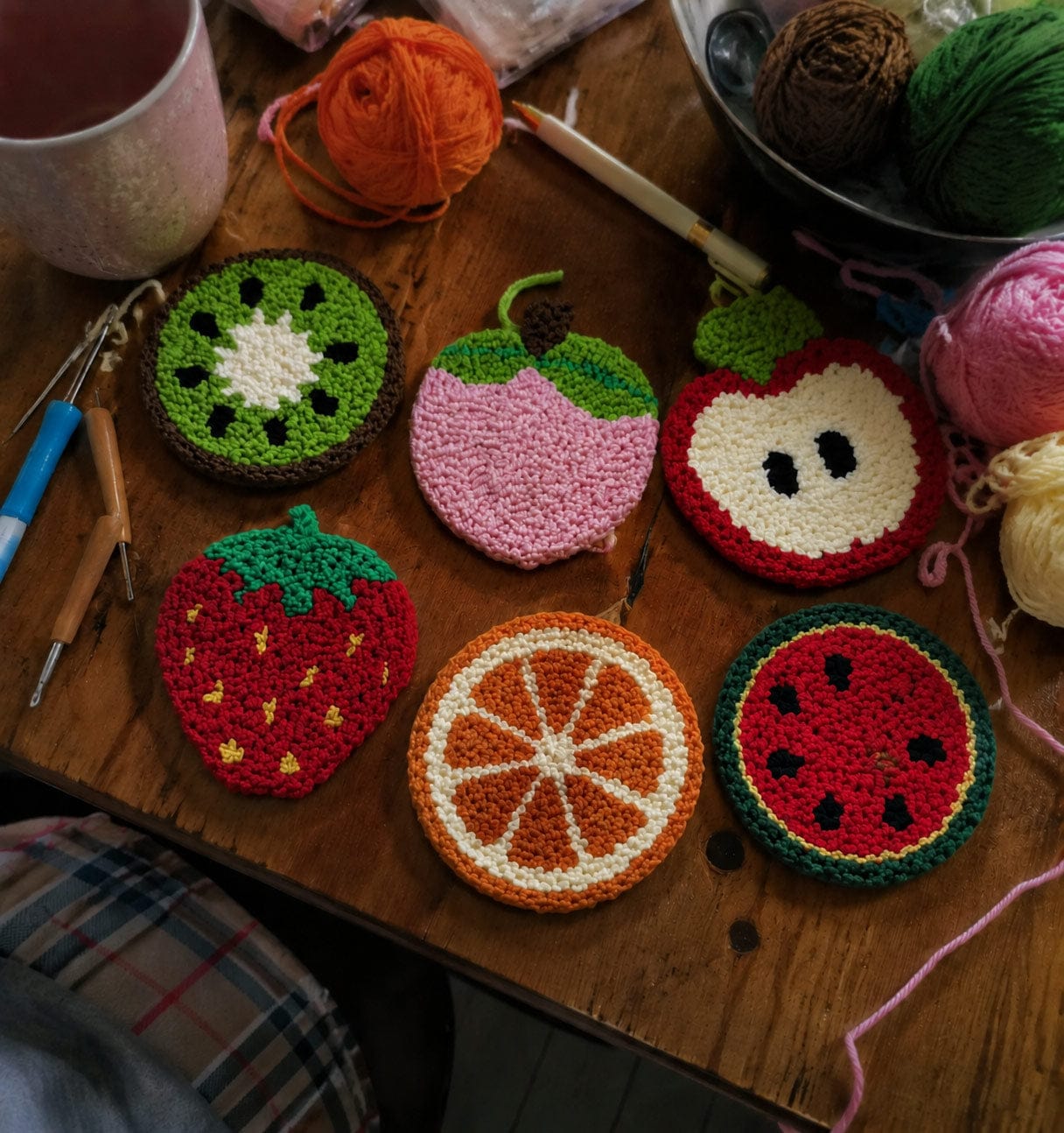 Customer photo review of Punch Needle Coasters Kits 6 Pieces - Cute Fruit Slice