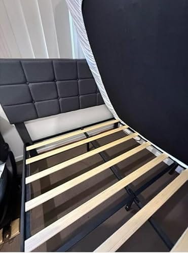 Customer photo review of Bed Frame Upholstered Soft Headboard Bedroom Mattress Sturdy Base