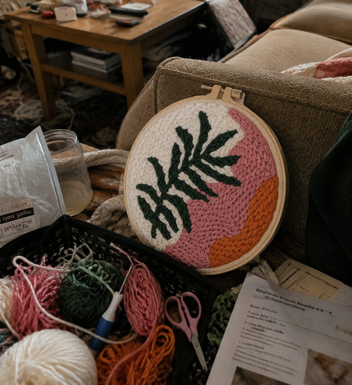 Customer photo review of Punch Needle Kit - Tropical Leaf and Sunset Tones