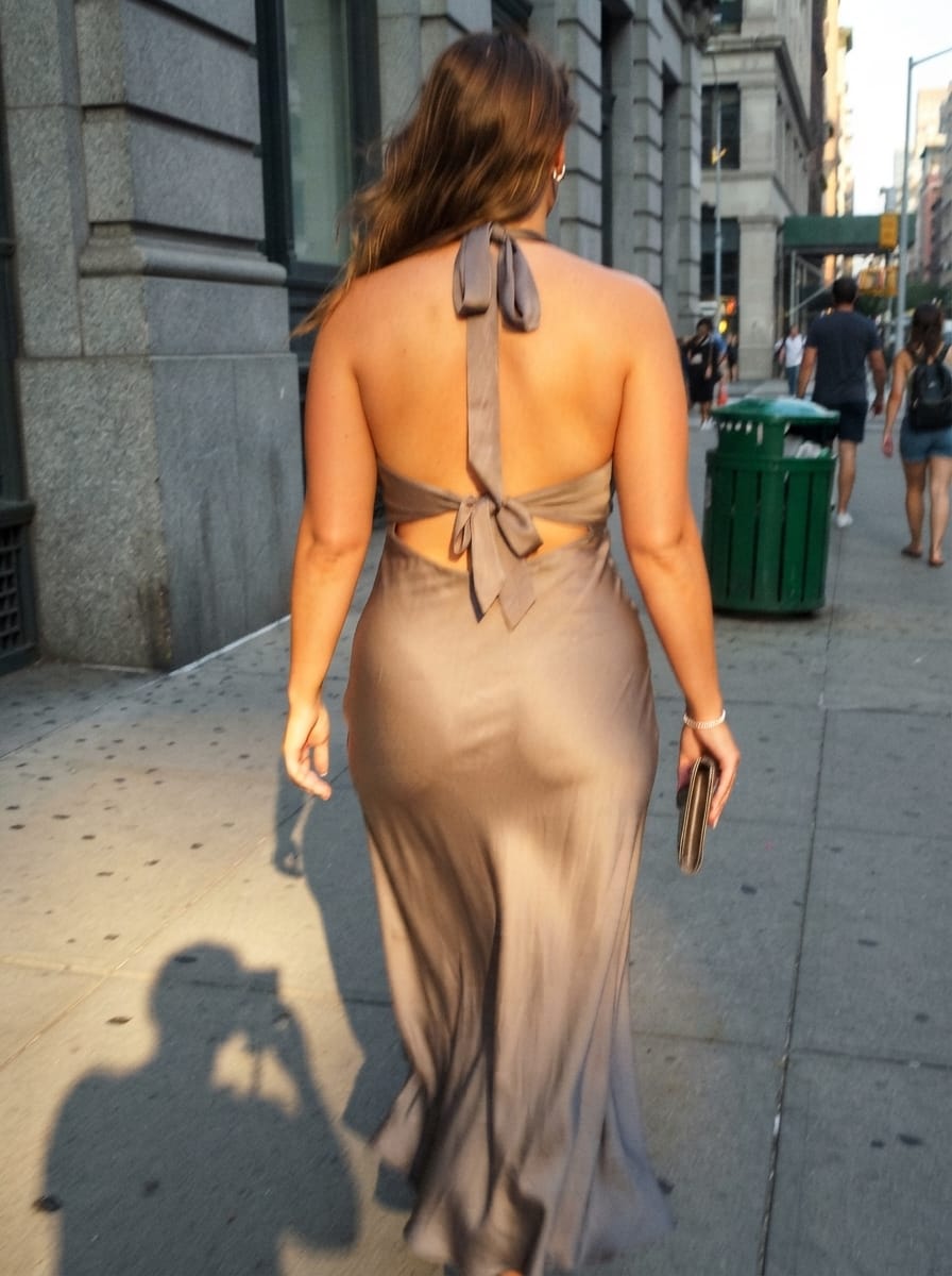 Customer photo review of Heavy Hearted Satin Maxi Dress - Steel Me Away