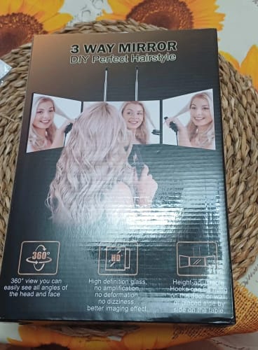 Customer photo review of Trifold Makeup Mirror – 360° Adjustable Travel Vanity Mirror