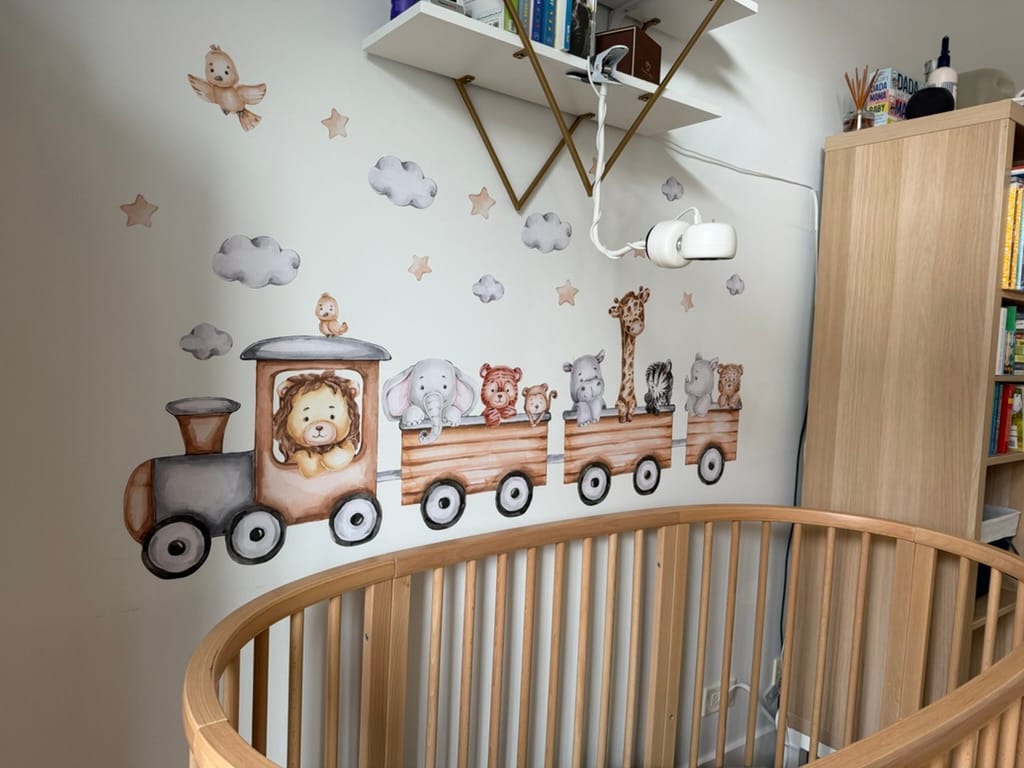 Customer photo review of Safari Animal Train — Watercolor Nursery Wall Decal