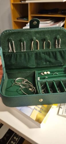 Customer photo review of Travel Jewelry Box – Portable Leather Organizer Case