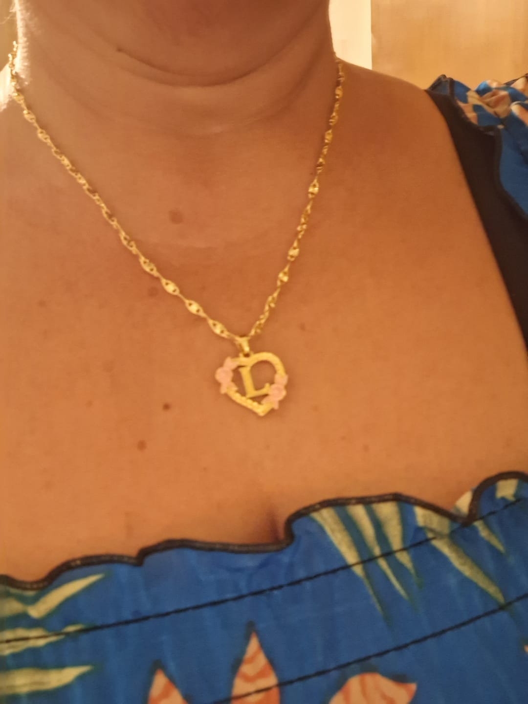 Customer photo review of Flower Initial Necklace w/ Clip Chain