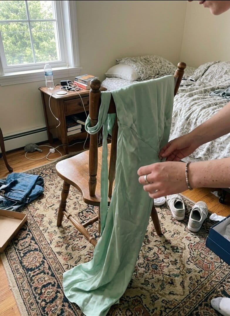 Customer photo review of Heavy Hearted Satin Maxi Dress - Sage