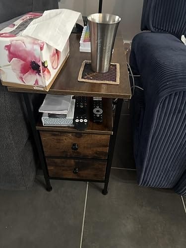 Customer photo review of Bedside Table Side Table Storage Cabinet USB Charge Table 2 Drawers Brown