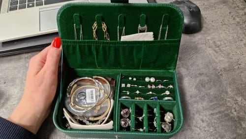 Customer photo review of Travel Jewelry Box – Portable Leather Organizer Case