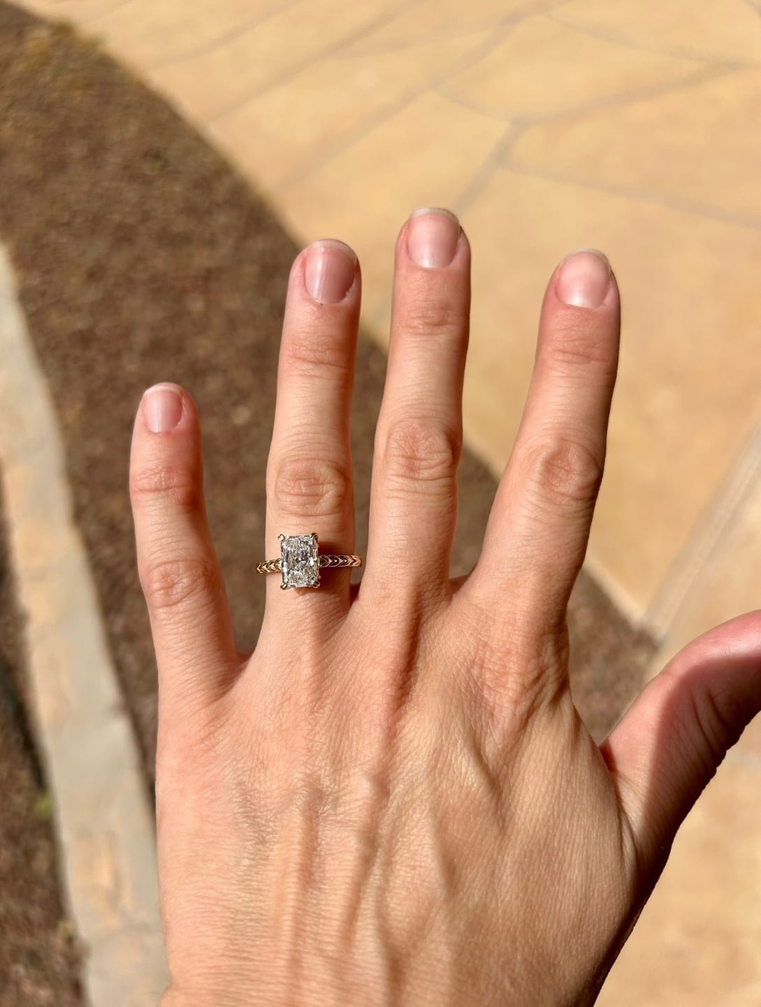 Customer photo review of Brayleigh carved solitaire engagement ring only semi-mount only(Exclusively to DovEggs Stones)