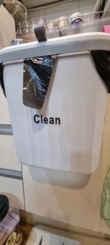 Customer photo review of Wall Mounted Trash Can – 12L Hanging Bin for Kitchen Cabinets