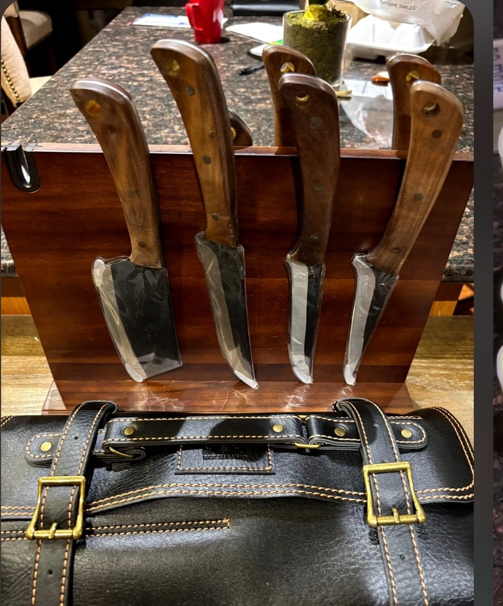 Customer photo review of 9-Piece Hand Forged Butcher Knife Set with Magnetic Block