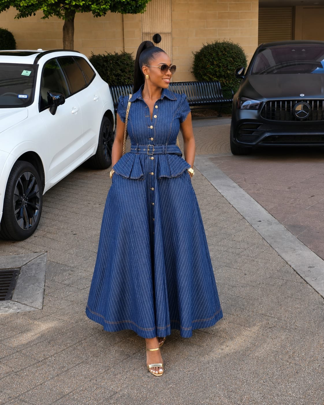 Customer photo review of Grace Denim Pinstripe Dress