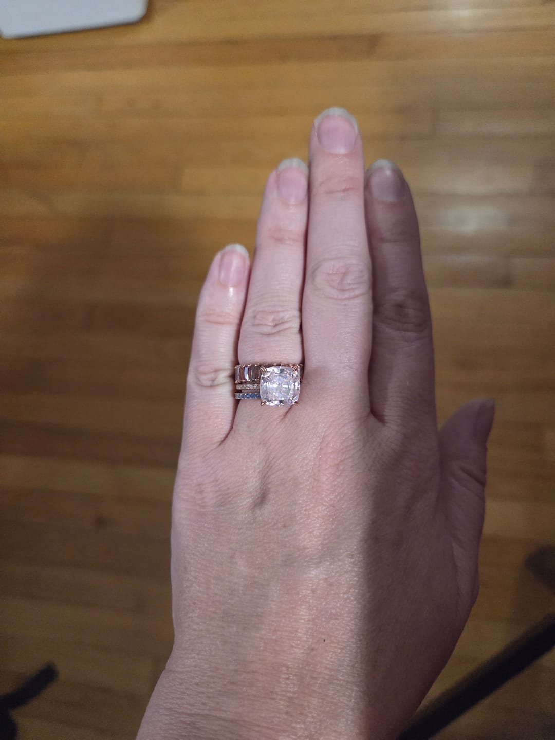 Customer photo review of Hidden Halo Cushion Lab-Created Sapphire Pave Rose Gold Sterling Silver Ring