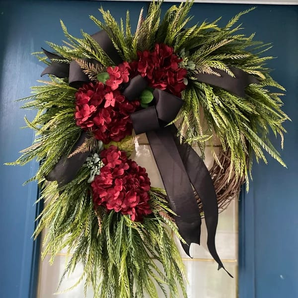 Customer photo review of Handcrafted Hydrangea Wreath – The Perfect All-Season Front Door Decor