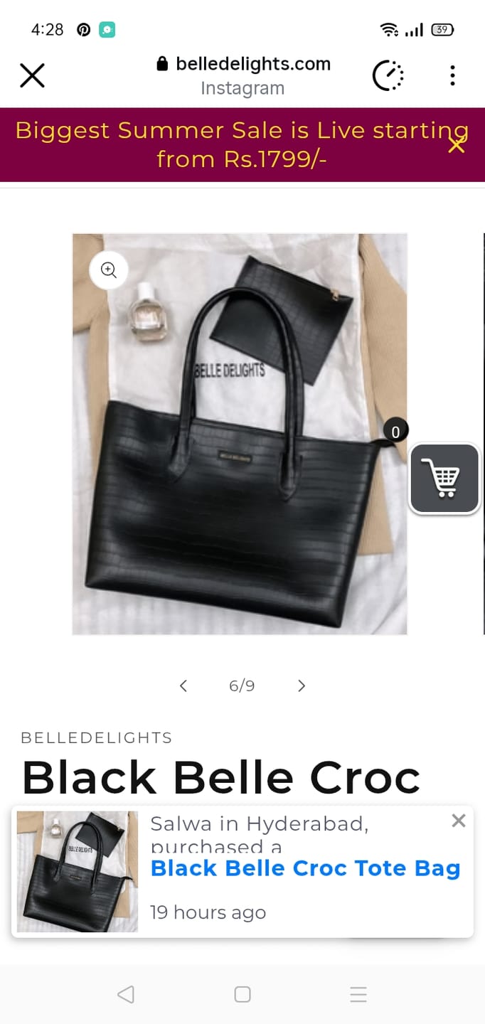 Customer photo review of Black Belle Croc Tote Bag