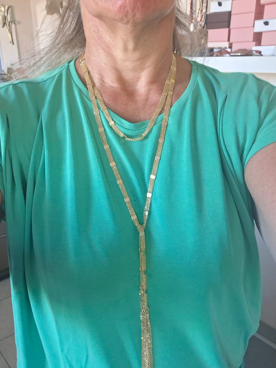 Customer photo review of Luxury Gold Geometric Tassel Open Long Necklace