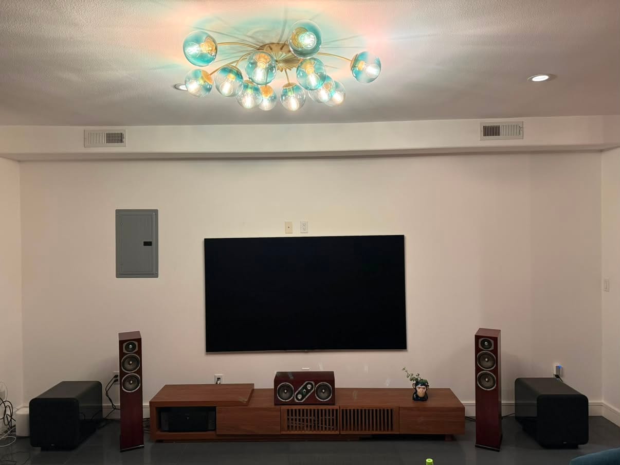 Customer photo review of Glam Bloom 12-Light Blue Glass Bubble Semi Flush Chandelier