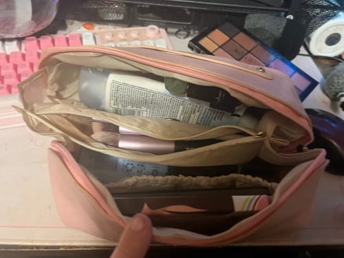Customer photo review of Leather Makeup Bag – Large Travel Toiletry Organizer