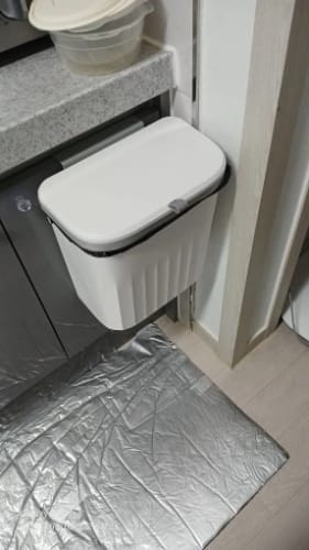 Customer photo review of Wall Mounted Trash Can – 12L Hanging Bin for Kitchen Cabinets