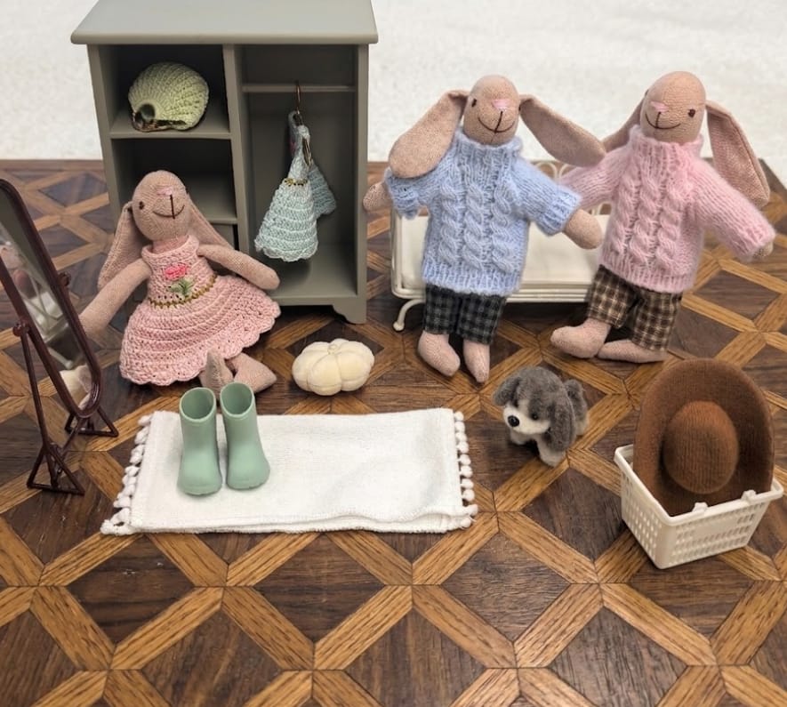 Customer photo review of 1:12 Scale Dollhouse Miniature Room Box - The Lost Hat in the Dressing Room
